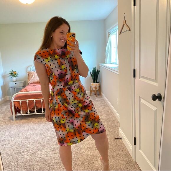 Lela Rose Red Pink Yellow Polka Dot Sheath Mini Dress 12 - Picture 7 of 16